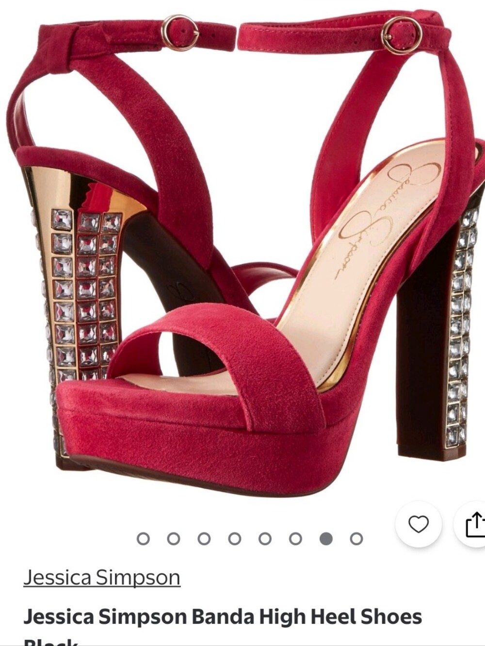Jessica Simpson Red Suede Crystal-Studded Gold Block Heels